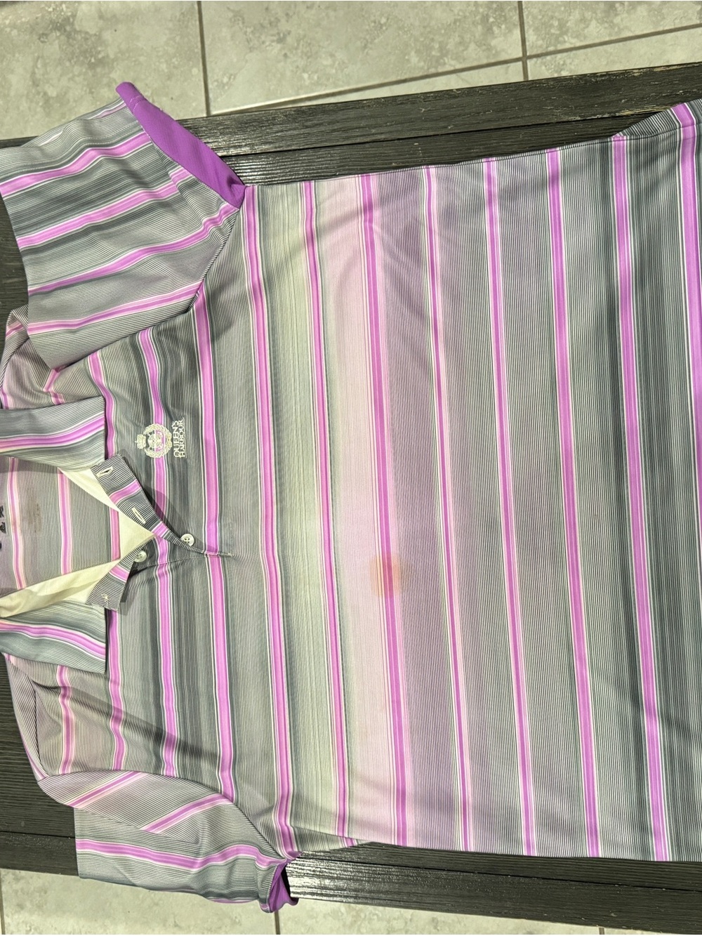 adidas Men’s Gray and Pink Striped Polo